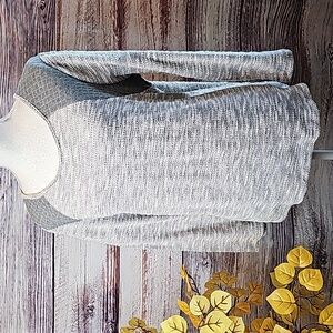 STYLE & CO 3/4 SLEEVE GRAY VERIGATED LIGHTWEIGHT PULLOVER SWEATER